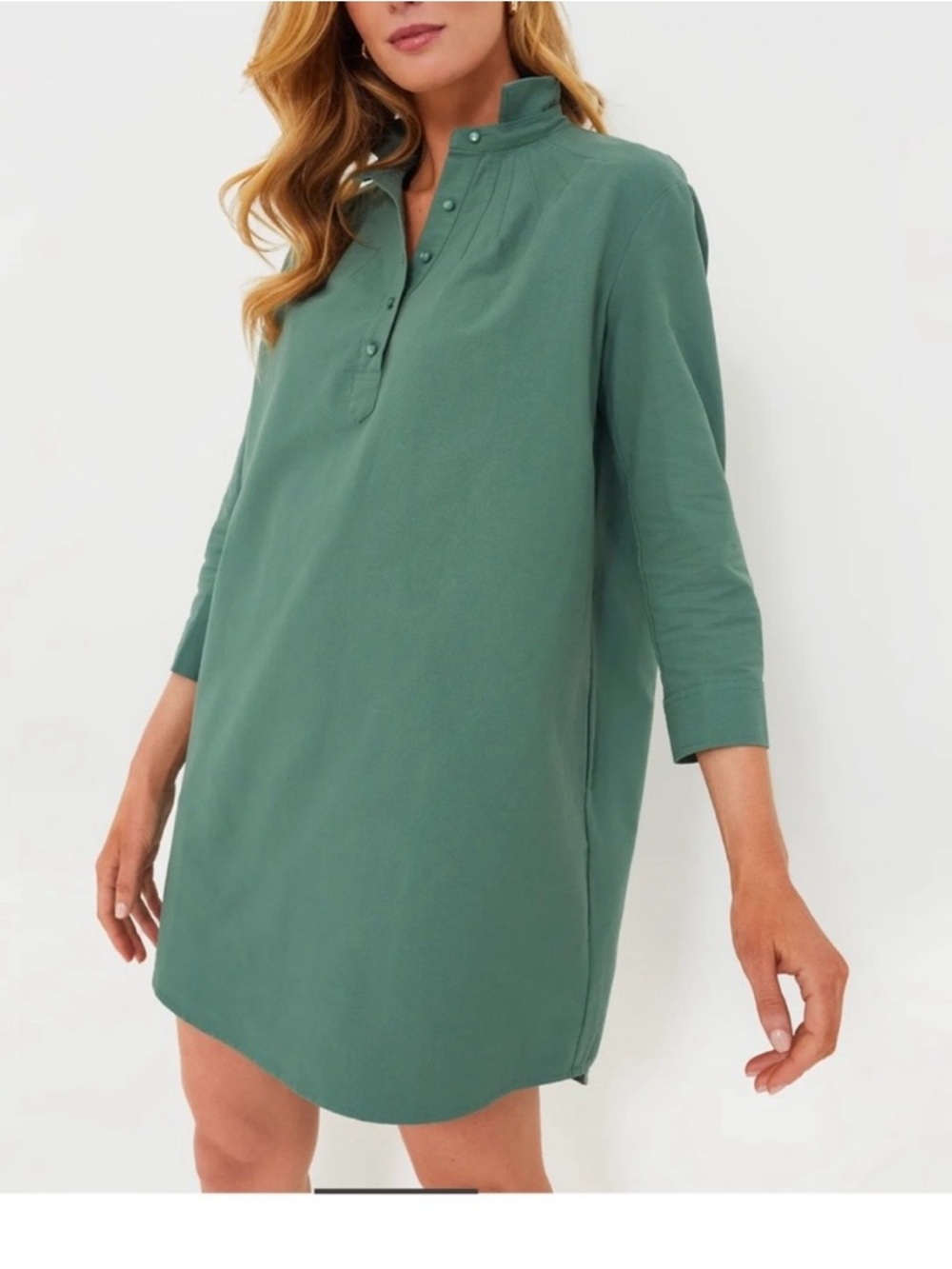 Pomander Place Button-Front Mini Polly Dress in Sage Green - Picture 2 of 5